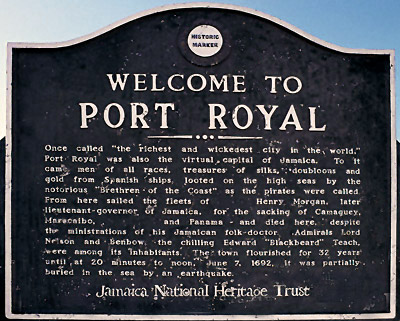 National Heritage Trust-Schild auf Jamaica. Die heimliche Hauptstadt der Piraten - das 1692 zerst�rte Port Royal
